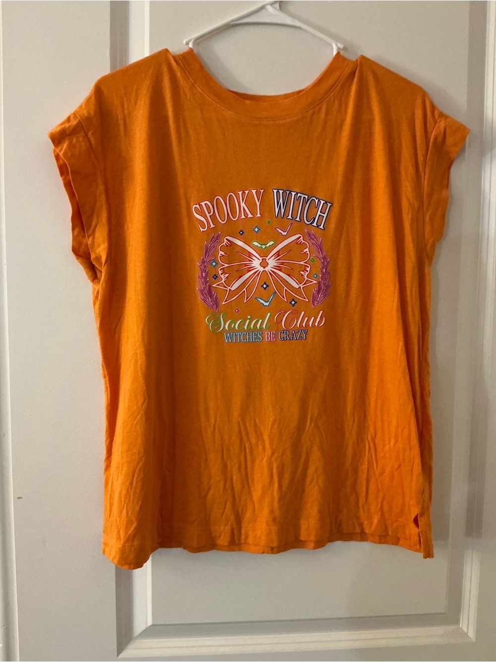 Custom Halloween Shirt Graphic Screen Print Spooky Witch Social Club Orange M